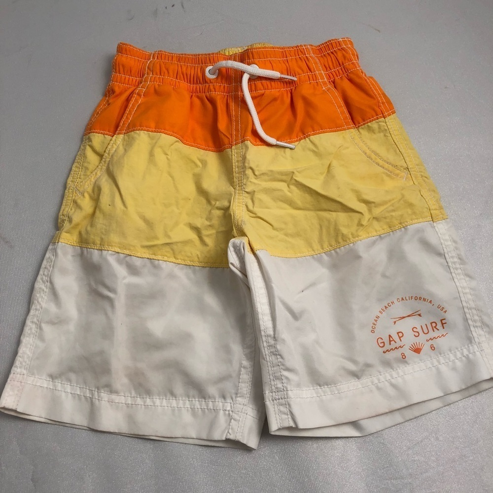 Gap boys yellow orange white gradient lined swim trunks with pockets